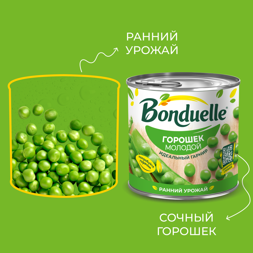 Горошек консервированный Bonduelle, молодой, 400 г
