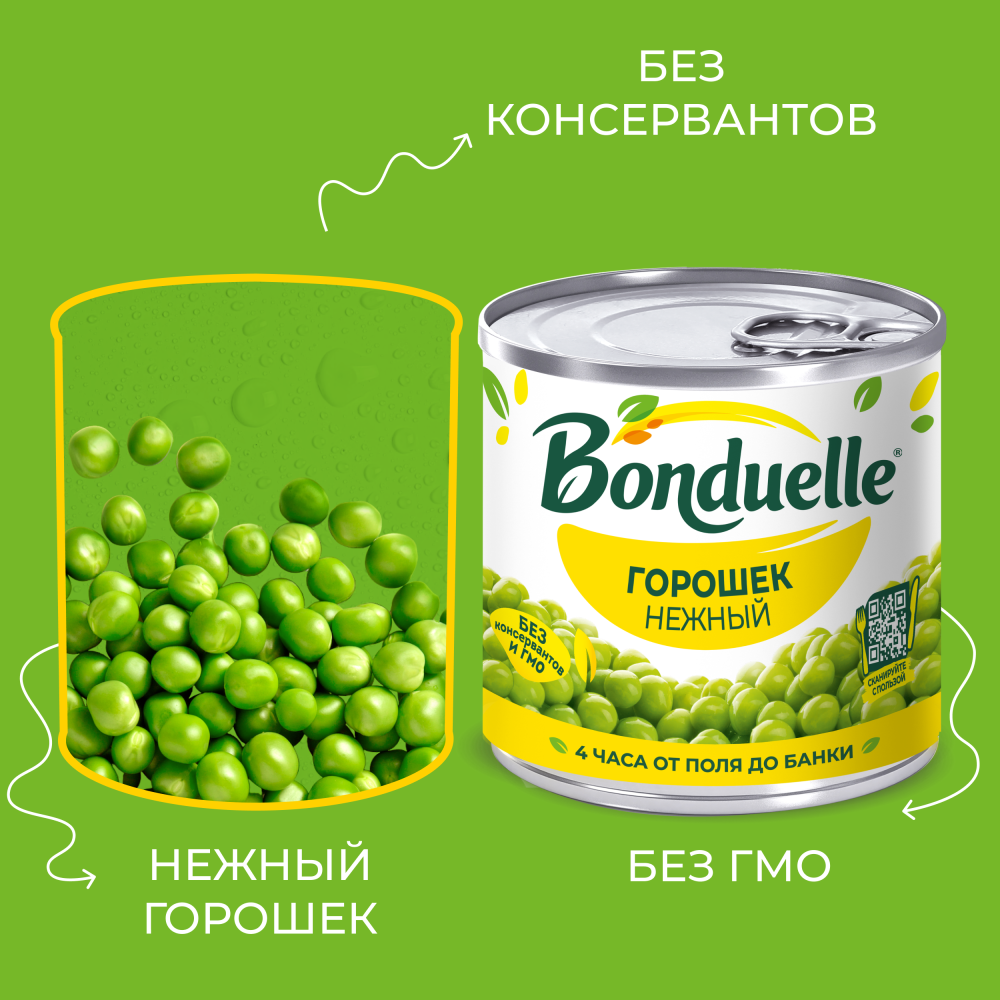 Горошек консервированный Bonduelle, нежный, 200 г