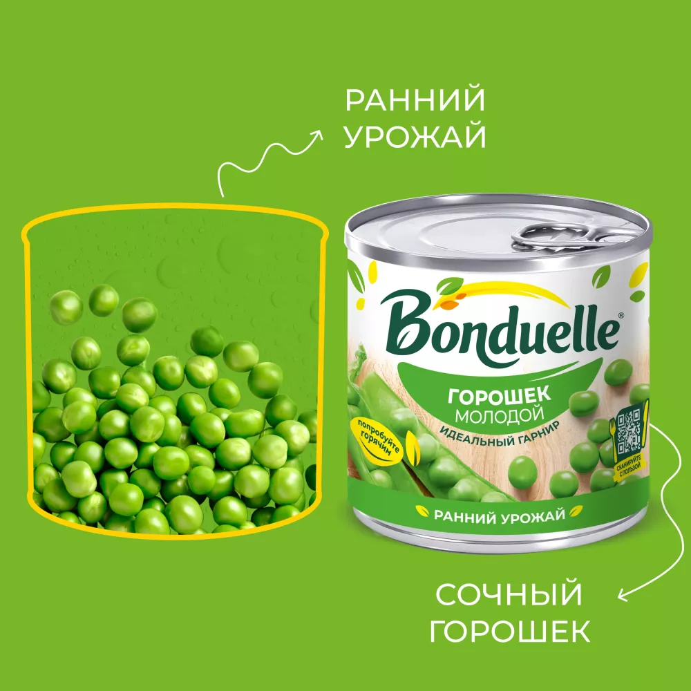 Горошек консервированный Bonduelle, молодой, 200 г