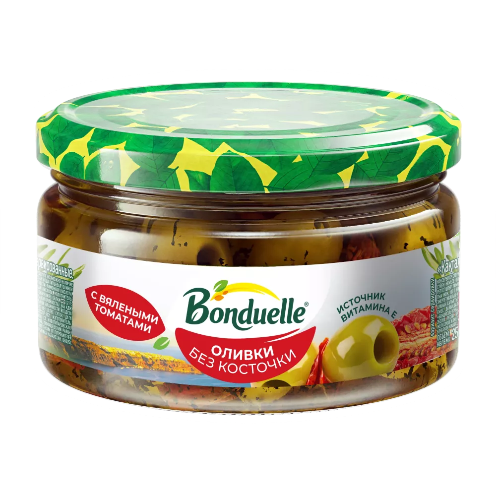 Yaşıl zeytun çəyirdəksiz Bonduelle, qurudulmuş pomidor ilə, 200 g