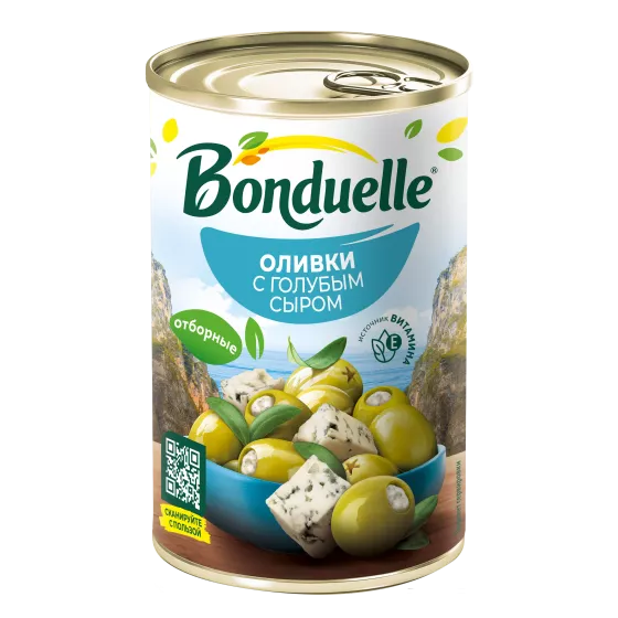 Yaşıl zeytun çəyirdəksiz Bonduelle, mavi pendir ilə, 300 q