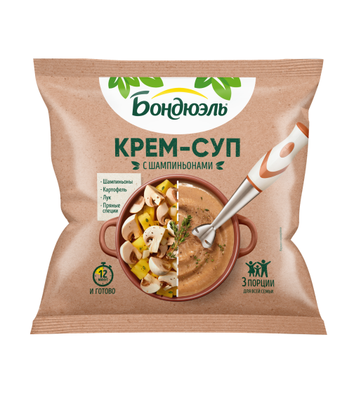 Овощи замороженные Бондюэль, крем-суп с шампиньонами, 350 г